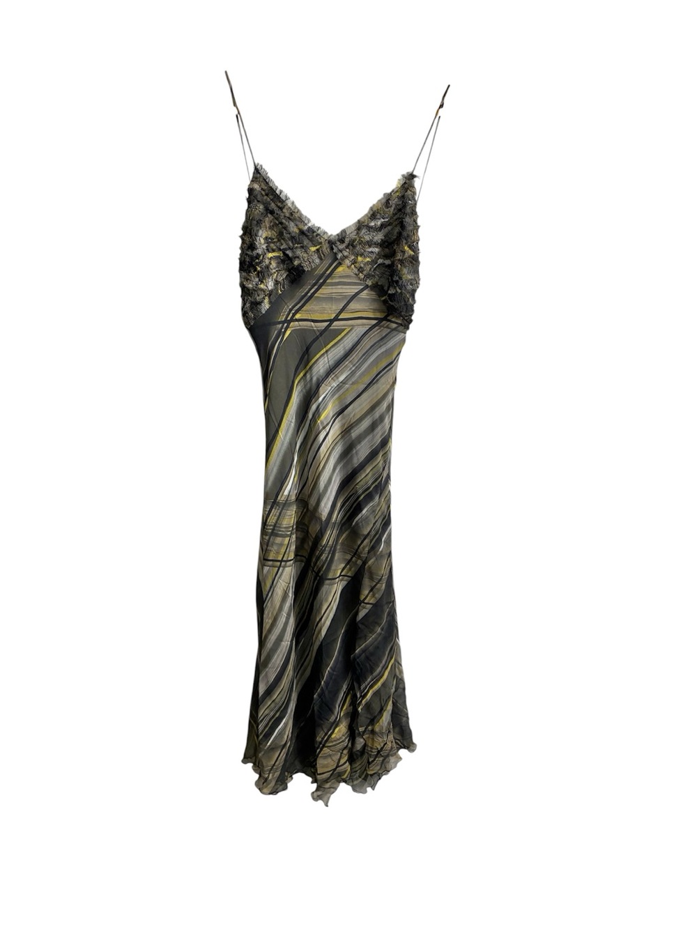 Women’s 6 Whimsigoth Fairy Long Dress Strappy Stripes Forest Light MNG Read